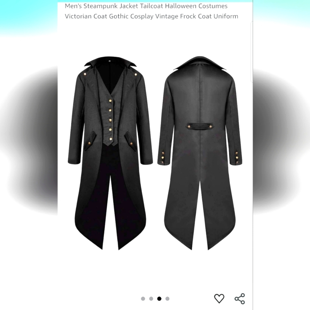 Men's Black Steampunk Tailcoat Jacket Lazlo Costume Jabot, Cuffs, Hat